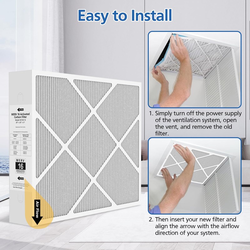 20x25x5 MERV 16 Air Filter Compatible with Lennox HCC20-28 HVAC
