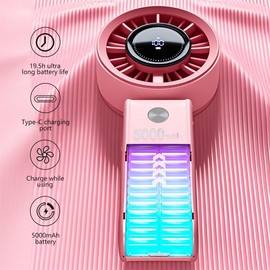 Betherioa 2025 Handheld Fan High-Power Motor, LED Display, 10 Hrs Cooling, 3600mAh Rechargeable, 5-Speed, Foldable Design, Portable Fan for Travel Cruise Beach (Pink)