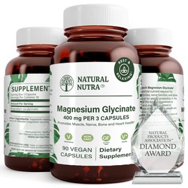 Natural Nutra Magnesium Glycinate 400 mg Supplement, Promotes Cardiovascular Health, Vegan, Helps Improve Bone Health, Soy Free, 90 Capsules