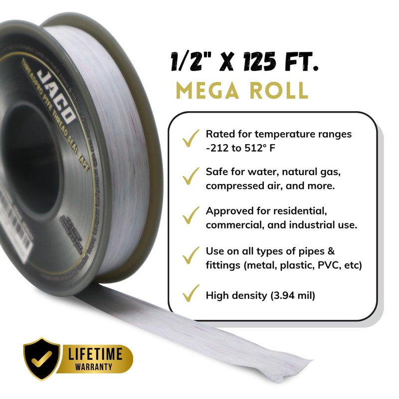 JACO ThreadPro High-Density Thread Seal Tape - 1/2" x 125