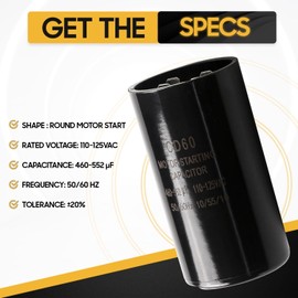 Seentech 460-552 uf/MFD 110-125 VAC ±20% CD60 Round Motor Start Capacitor 50/60 Hz AC Electric Motor Universal Fit for AC Motor Run or Fan Start and Cool or Heat Pump Air Conditioner