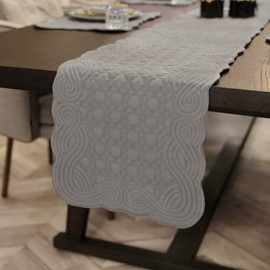 Loom and Mill Quilted Table Runner Farmhouse Style, Natural Fabric Table Top Linen with Scalloped Edge, Easy Care for Kitchen Dinner Party Holidays All Season Everyday Use(13"x 72", Light Gray)