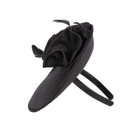 HIMESPORT Women's Black Straw Church Hat with Feather for Formal Cocktail & Tea Party - Elegant Luxury Derby Fascinator Headpiece