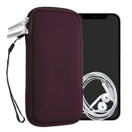 kwmobile Neoprene Phone Pouch Size XL - 6.7/6.8" - Universal Cell Sleeve Mobile Bag with Zipper, Wrist Strap - Bordeaux Violet