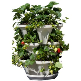 3 Tier Stackable Garden,Indoor,Outdoor Vertical Planter Set,Self Watering Tiers From Top Down,Smart Planting Pots,Used for Strawberries Herbs Peppers Flowers and Succulents (Stone)
