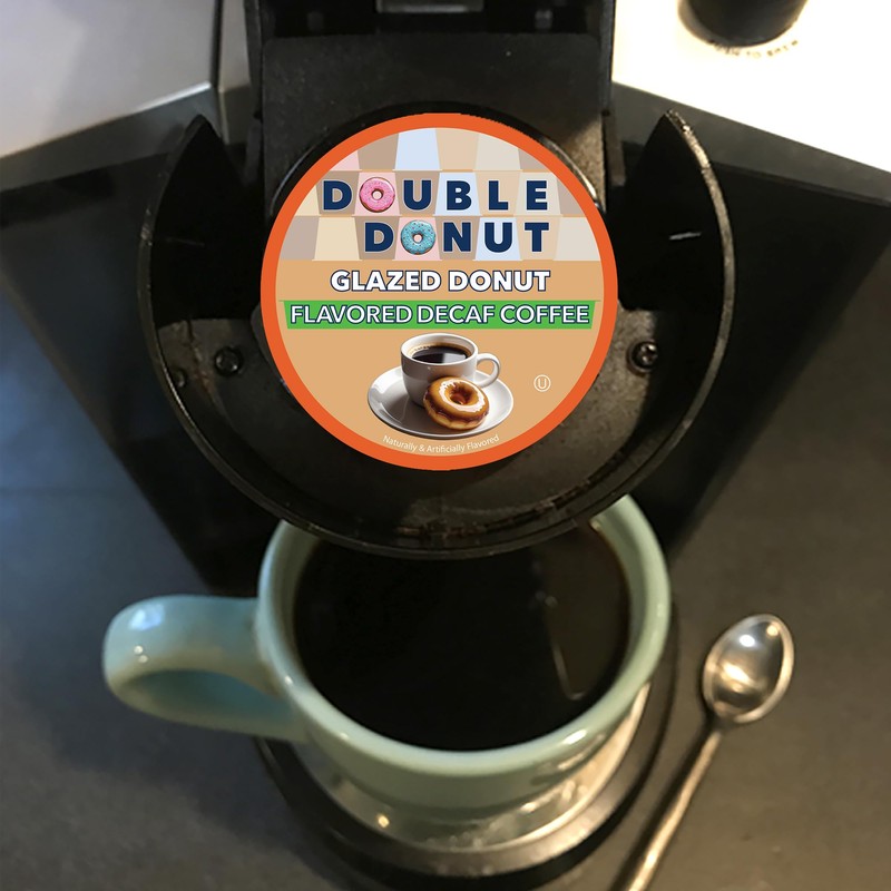 Double Donut Medium Roast Decaf Coffee Pods, Glazed Donut Flavored,