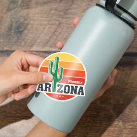 Die Cut Sticker Phoenix, Arizona, Sun and Cactus, Contour Vinyl Sticker 3 to 6 inches, (Waterproof Decal for Cars, Water Bottles, Laptops, Coolers), Large