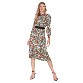 TRENDYOL Women's Midi A-line Standing Collar Woven Dress, blue