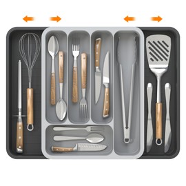 KeZaara Cutlery Tray for Drawers 40 cm - Removable, Adjustable Cutlery Tray (36.2 × 47 cm) - Efficient and Versatile Kitchen Organiser in Grey & Black