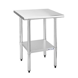 Hally Sinks & Tables H Stainless Steel Table for Prep & Work 24 x 24 Inches, NSF Commercial Heavy Duty Table with Undershelf and Galvanized Legs for Restaurant, Home and Hotel