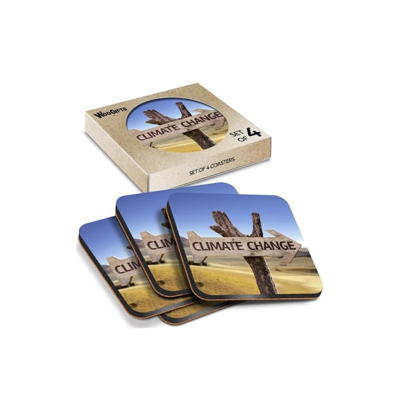 4 x Square Coasters - Climate Change Sign Desert Earth
