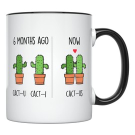 YouNique Designs - Taza de aniversario de 6 meses, 11 onzas, divertida taza de café de 6 meses para novio y novia, 6 meses de citas aniversario, sexto mes citas aniversario aniversario (mango negro)