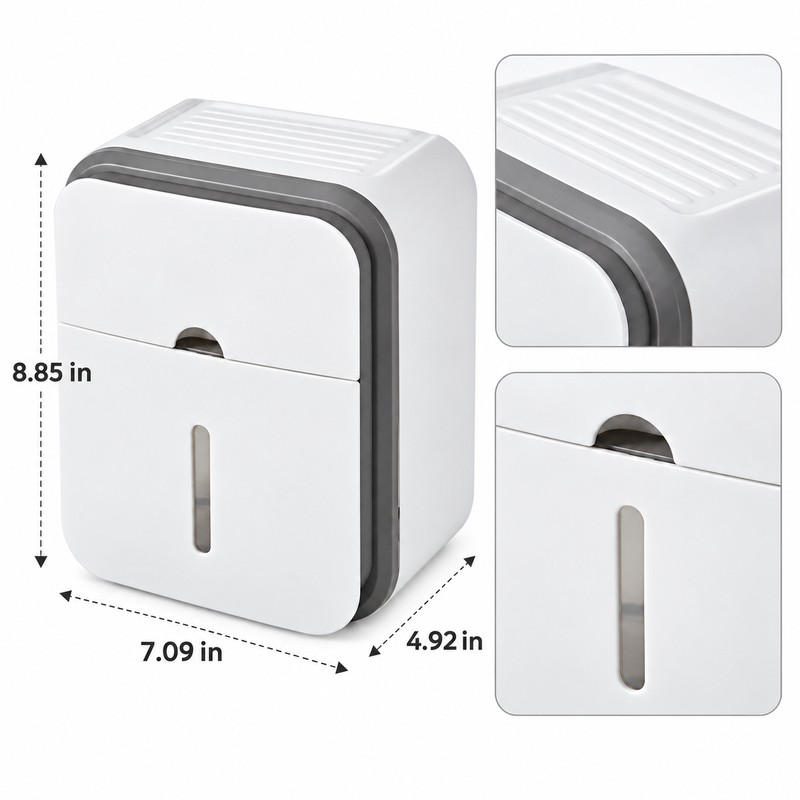 Gray Toilet Paper Holder for Bathroom Storage – No-Drill Wall-Mounted