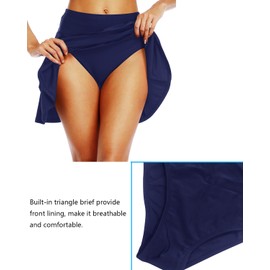 Tempt Me - Falda de natación de cintura alta para mujer, falda de baño atlética, falda con bragas, Azul marino, Large