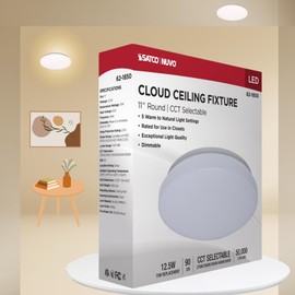 Satco 62-1850 11" LED Cloud Flush Mount, 12.5W, 5CCT (2700K-5000K), Dimmable, 120V, 1100-1180 Lumens, Round, White Finish, Damp Rated, Title 24 Compliant