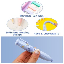 Retractable Pencil Erasers, Pen-Style Erasers, Cute Erasers for Pencils with Refills, Fun Click Erasers, Back to School Stationery Supplies (Blue)
