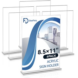 Daofary 6 Pack Acrylic Sign Holder 8.5 x 11 Clear Display Table Signs Stand, Double Sided T Shape Flyer Holder Plastic for Picture Paper Frame Holder Home Office Menu Retail Show Fair