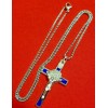 Silver PLATED CROSS with blue enamel 2 inches and 24