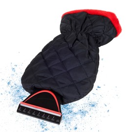 AUPROTEC Ice Scraper Lined with Glove, Warming Snow Scraper Car with Glove, Windscreen Scraper Car with Icebreaker Edge and Elastic Band, Black/Red
