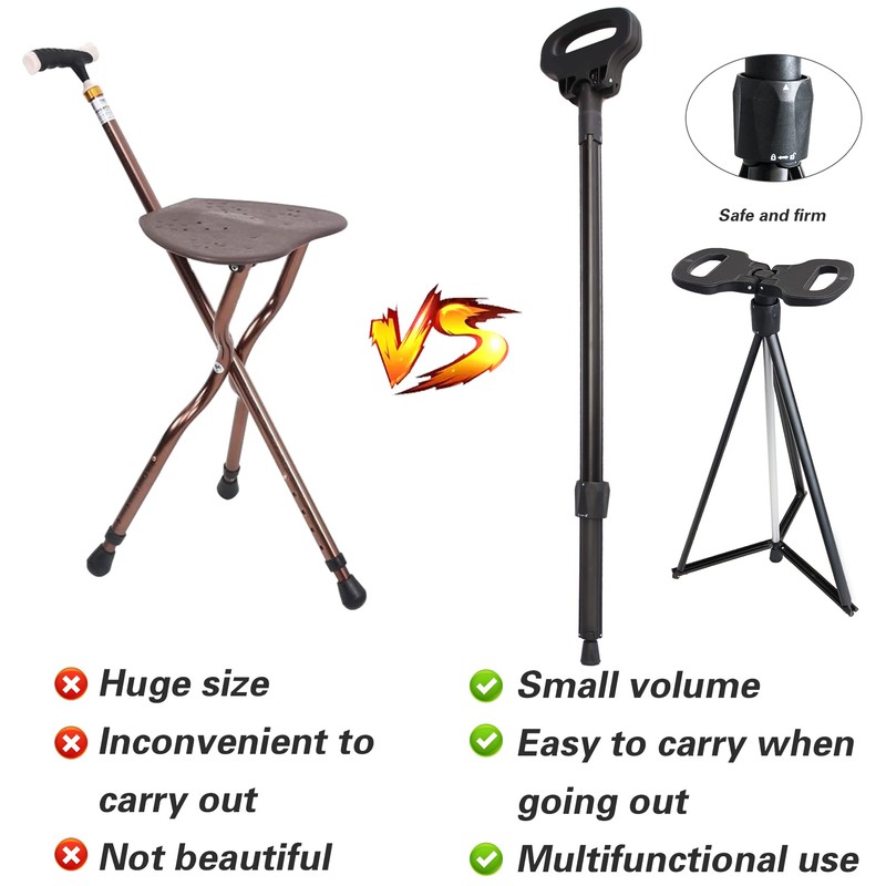 ALEVMOOM Walking Cane with Seat,Portable Folding Cane,Crutches Stool for Adults,Lightweight
