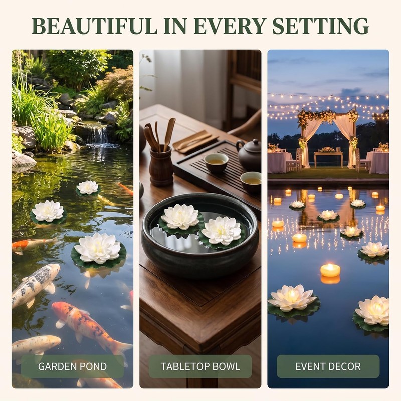 4Pcs Artificial Flowers Water Lily Foam Lotus Flower Pond Decor