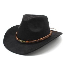LIDHAY Cowboy Hat for Women and Men Western Suede Hat Panama Hat Cowboy & Cowgirl Hat Felt Wide Brim Women Men Fedora Hats 192 Black