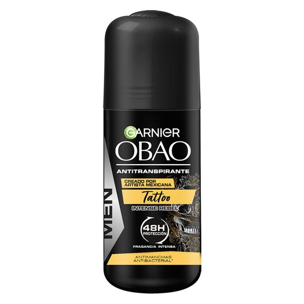 Garnier Desodorante Roll on Antitranspirante para Hombre Obao Tattoo 2.0 antimanchas y antibacterial 65gr