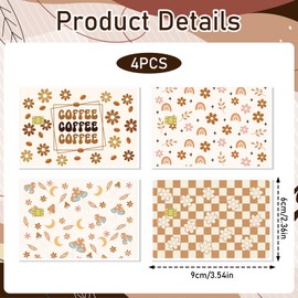 Rngmsi Credit Debit Card Skin - 4 Pcs Boho Coffee Debit Card Stickers Floral Waterproof Decal Cover Set for DIY Key Transportation Credit Cards Removable Sticker