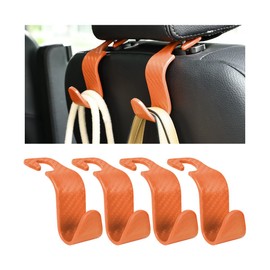 Hanemia 4PCS Car Seat Headrest Hooks, Auto Back Seat Hanger Holder, Durable Stylish Vehicle Organizer Universal Car Interior Accessories, Storage Hooks for Purses, Bags, Clothes (Carbon Fiber/Orange)