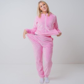 Soft & Warm Women's Fluffy Teddy Fleece Onesie (Pink, AS8)