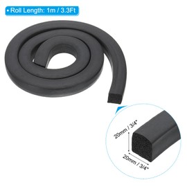 PATIKIL 3.3Ft Foam Rubber Strips, 20mm Wide 20mm Thick EPDM Rubber Soundproof Foam Seal Strip Sealing Foam Tape for DIY Gasket Sealing Door Window Insulation, Black