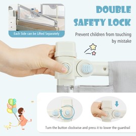 GLACER Bed Rail for Toddlers, 77” Extra Long, Height Adjustable Baby Bed Rail Guard with One-Side Lifting Design, Double Safety Locks, Safety Bed Guardrail for Kids with Side Storage Pocket (Bear)