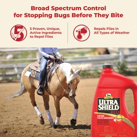 Absorbine UltraShield Red Fly Spray, Insecticide and Repellent for Horses & Livestock, Stays Active Up to 7 Days, 128oz Gallon Refill