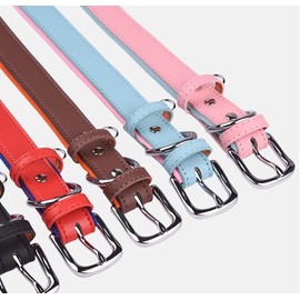haoyueer Genuine Leather Dog Collar for Small Medium Large Dog Adjustable Soft Breathable Comfortable Padded Puppy Pet Collar (XL, Red)