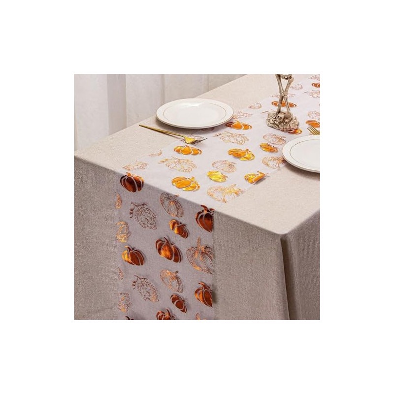 Fall Pumpkin Table Runner, Thanksgiving Sequin Glitter Foil Metallic Thin