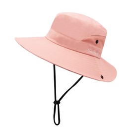 PIGBENGO Women Sun Hat UV Protection Bucket Wide Brim Summer Beach Boonie Hat Quick Dry Outdoor Fishing Cap (B-Pink)