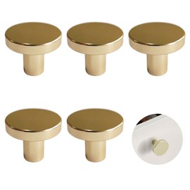 DALAETUS 5 Pcs Brass Round Cabinet Knobs, Single Hole Cupboard Door Handles, Drawer Knobs, Cupboard Knobs for Home and Office Use