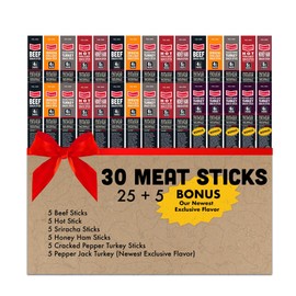 Jerky.com 30-Pack Jerky Variety Pack Meat Sticks - Low Carb, High Protein Snacks | Keto Friendly, Gluten Free | Bonus Includes Exclusive Flavor | Turkey, Ham, Pork & Beef Jerky Sticks | Gifts for Men & Women