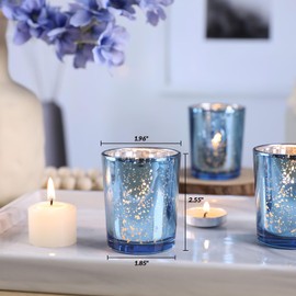 DARJEN 24Pcs Blue Votive Candle Holders,Tea Lights Candles Holders for Wedding Shower Gifts & Party Decorations, Home Table - Mercury Glass