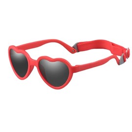JINHUIBBA - anteojos de sol de corazón con correa polarizadas flexibles en forma de corazón para niños recién nacidos de 0 a 24 meses, Rojo -, Talla única