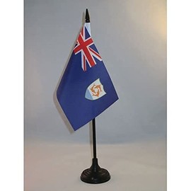 Anguilla Table Flag 4'' x 6'' - Anguillian – British Desk Flag 15 x 10 cm - Black plastic stick and base - Drapeau Anguilla AZ FLAG