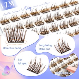 LZM Brown Individual Eyelashes, Fake Lashes, 8-14 mm, C Curl False Eyelashes, Natural Look, Artificial Eyelashes, Soft DIY Brown Cluster Eyelashes, Individual Natural Eyelashes, Brown Lashes (Brown