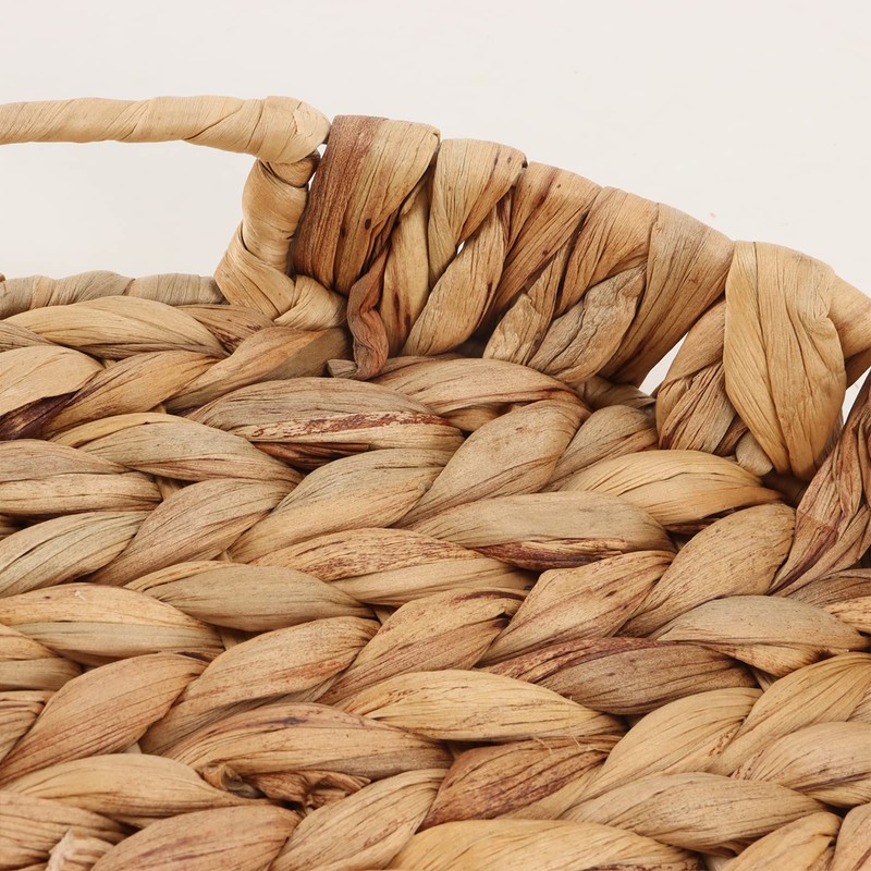 YRMT Water Hyacinth Serving Tray Round Woven Tray with Handles