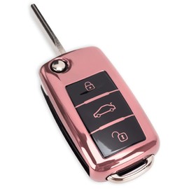 Car Key Case for VW Golf Skoda Seat Key Cover 3-Button TPU Car Key Cover (Pink)