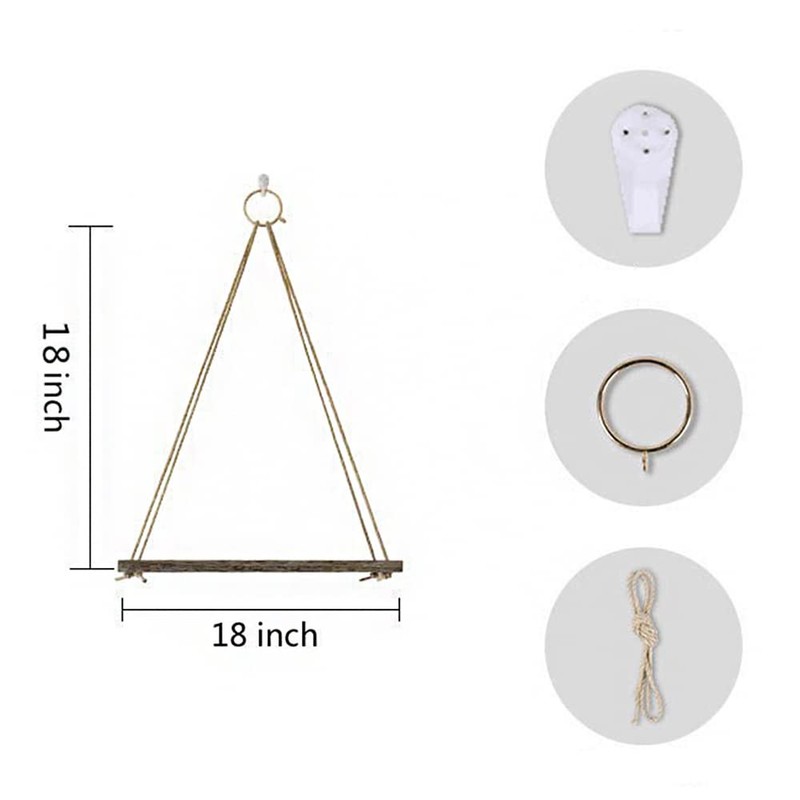 CENPEK Hanging Distressed Wood Floating Shelves with Swing Rope, Farmhouse