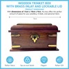 Thorness Wooden lockable Trinket Box with brass inlay, decorative detailing,