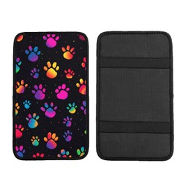 indokyeyqaz Universal Car Center Console Cushion Pad, Colorful Dog Paw Prints Soft Waterproof Car Center Console Cover Auto Armrest Seat Box Cover Protector for Most Vehicle SUV Truck Car