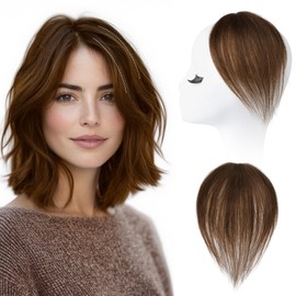 REECHO Human Hair Clip-in Hair Volumizer - 1PC 8 Inch Short Thick Hairpieces for Extra Volume, Easy Clip-in Extensions for Thin & Fine Hair - Medium Brown