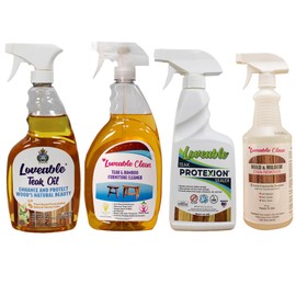 Loveable EcoDecors Complete Teak Care Bundle, 24oz Teak Oil, 32oz Cleaner, 16oz Protexion, and 32oz Stain Remover