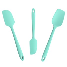 3-Piece Silicone Spatula Scrapers: Doosu 600°F Heat Resistant Food Grade Kitchen BPA Free Rubber Baking Cooking Tool Nonstick Utensil Set for Mixing, Scraping, Folding, Stirring, Serving (Aqua Sky)